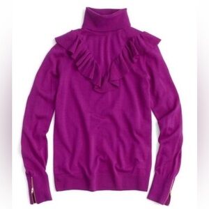 J. Crew 100% merino wool fuchsia purple Tippi turtleneck ruffle sweater M NEW